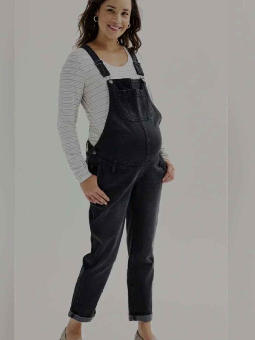 Women's Sonoma Maternity Black Denim Bib Overalls with Adjustable Straps